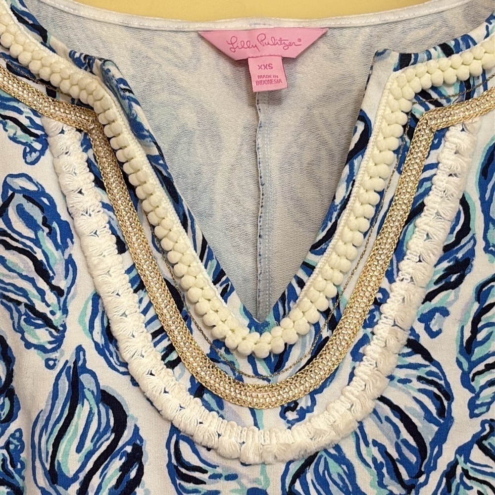Lilly Pulitzer | Harper Blue White Conch Shell Pattern Tropical Shift Dress XXS - Picture 5 of 17
